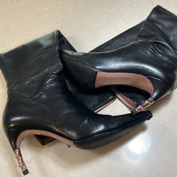 LIMITED!!! Gucci Black GG LEATHER BAMBOO HEEL ROSE GOLD KNEE BOOTS,37.5 - Picture 5 of 14